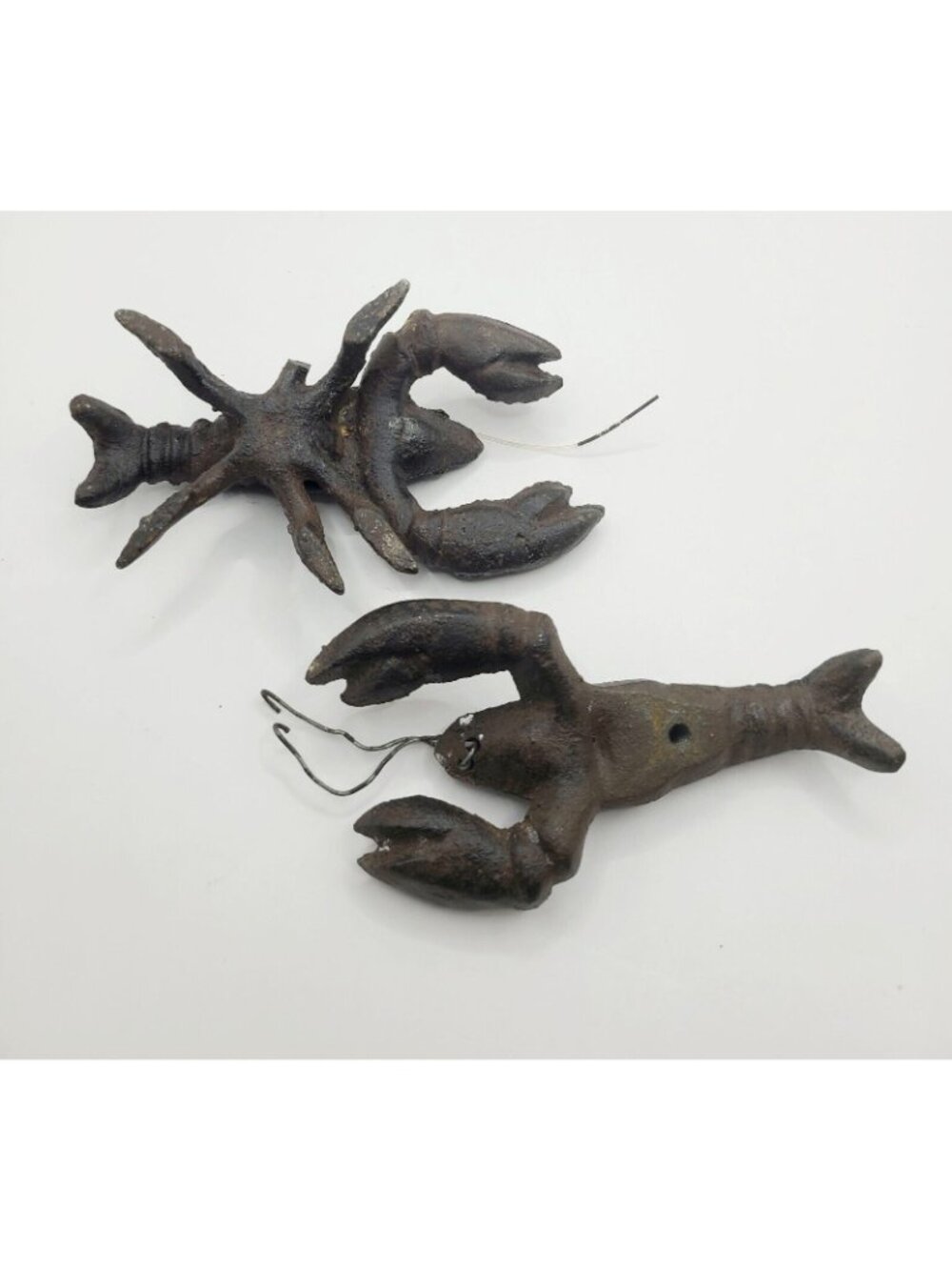 Vtg Cast Iron Lobster Crawfish Figurine Paperweight Nautical Decor Cajun Set - Picture 8 of 10